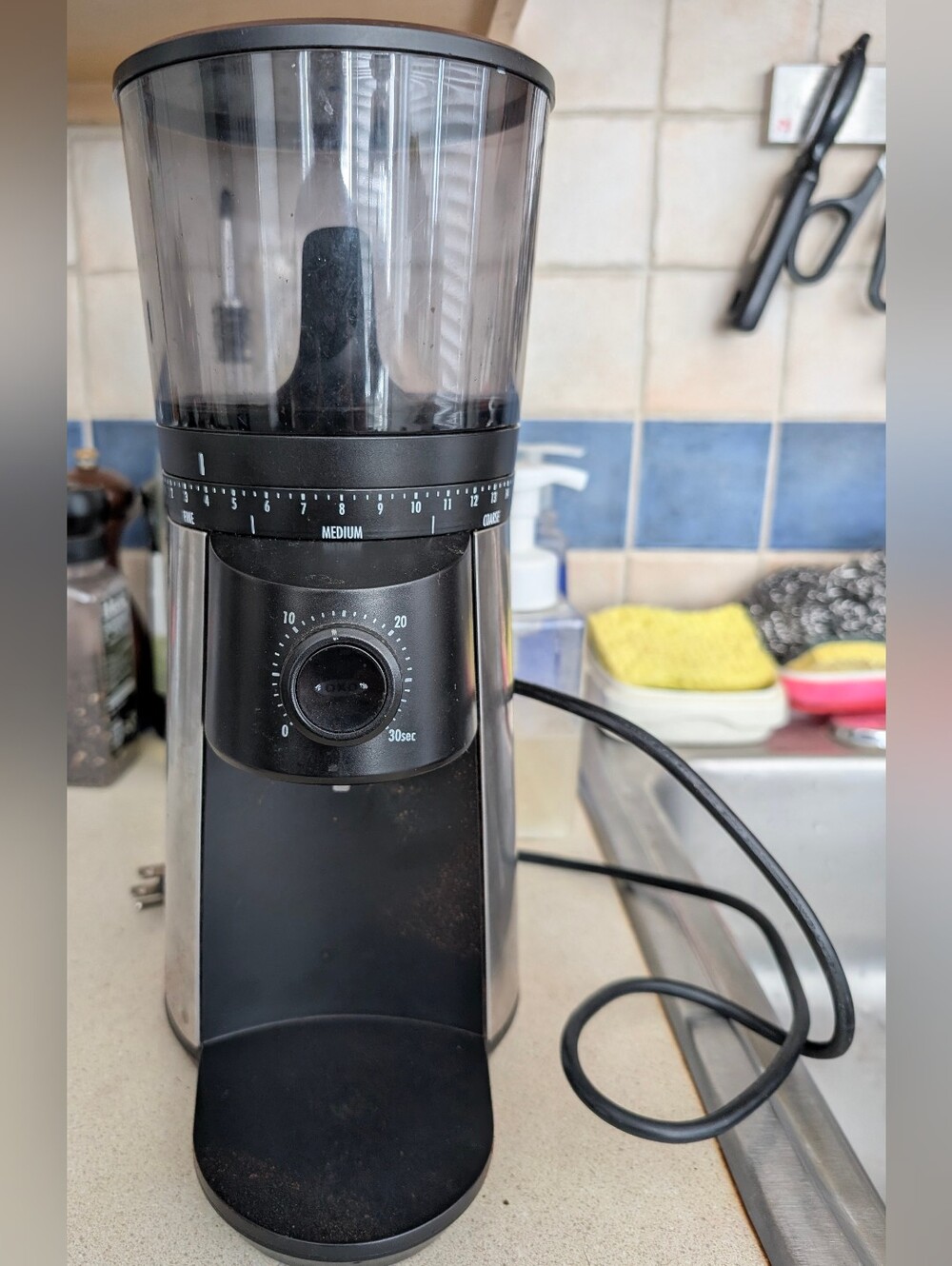 EUC OXO Brew Conical Burr Coffee Grinder W/Timer 8717000 Stainless Steel, Tested